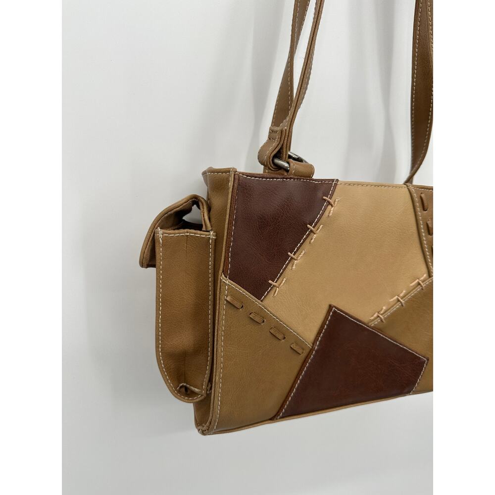 Y2K Vintage Small Shoulder‎ Purse Brown Patchwork Faux Leather Boho Artsy - Picture 4 of 7